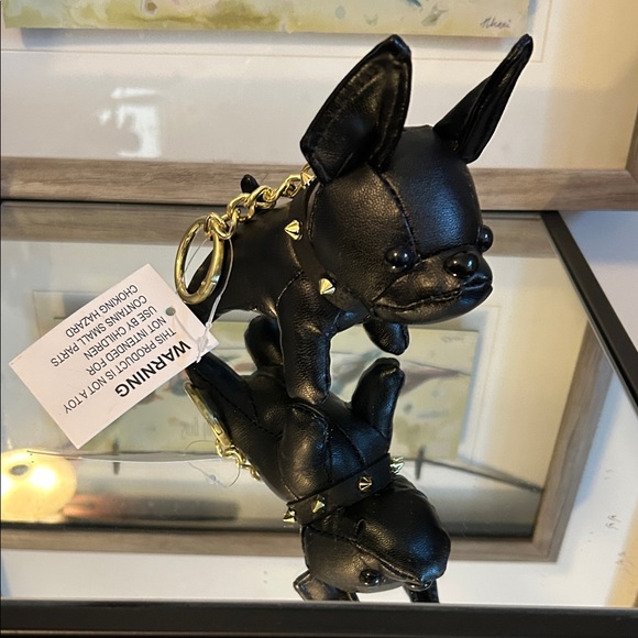 Chic Black Leather Dog Charm with Gold Studs - Picture 2 of 7